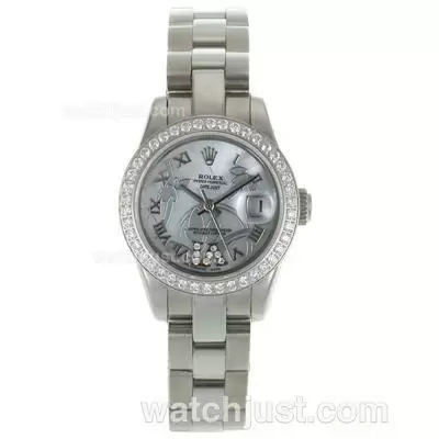 Rolex Datejust Automatic Diamond Bezel Roman Markers With White Mop Dial Flowers Illustration