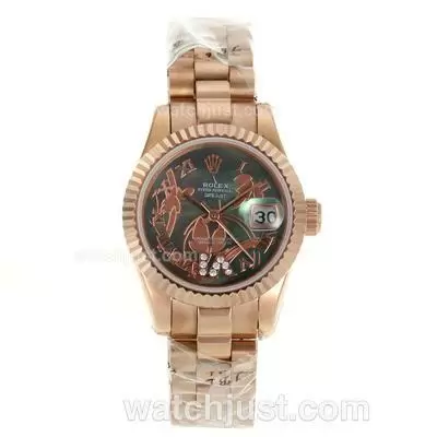 Rolex Datejust Automatic Full Rose Gold Roman Markers With Mop Dial Flowers Illustration