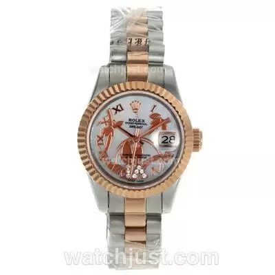 Rolex Datejust Automatic Two Tone Roman Markers With White Mop Dial Flowers Illustration