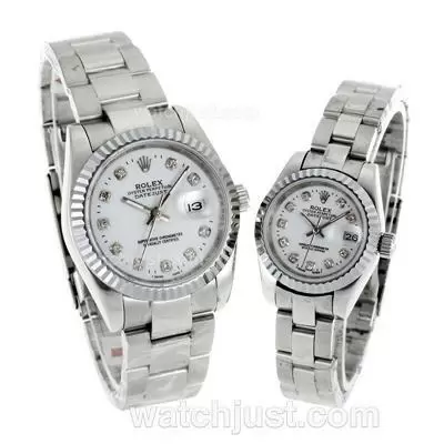 Rolex Datejust Automatic Diamond Markers With White Dial S/s Sapphire Glass