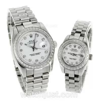 Rolex Datejust Automatic Diamond Bezel And Markers With White Dial S/s Sapphire Glass