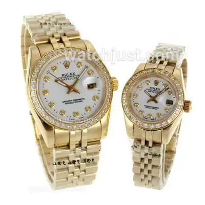 Rolex Datejust Automatic Full Gold Diamond Bezel And Markers With White Dial Sapphire Glass