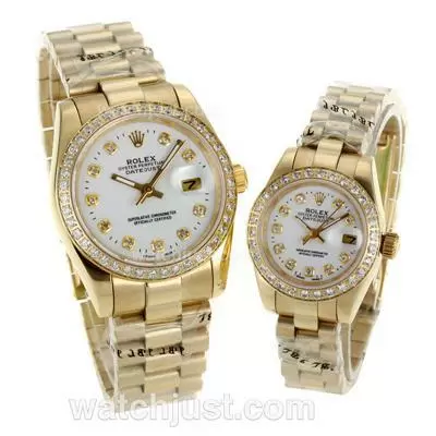 Rolex Datejust Automatic Full Gold Diamond Bezel And Markers With White Dial Sapphire Glass