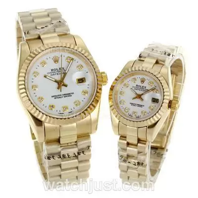 Rolex Datejust Automatic Full Gold Diamond Markers With White Dial Sapphire Glass