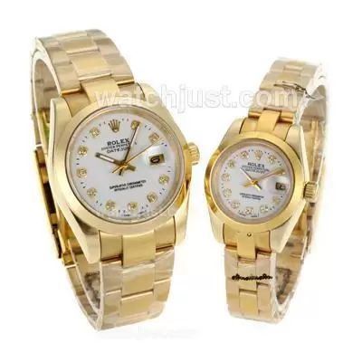 Rolex Datejust Automatic Full Gold Diamond Markers With White Dial Sapphire Glass