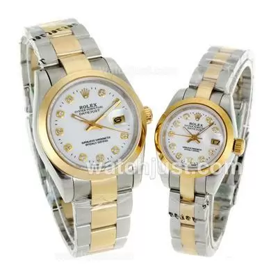 Rolex Datejust Automatic Two Tone Diamond Markers With White Dial Sapphire Glass