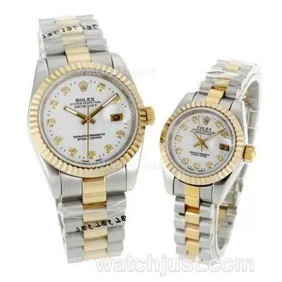 Rolex Datejust Automatic Two Tone Diamond Markers With White Dial Sapphire Glass