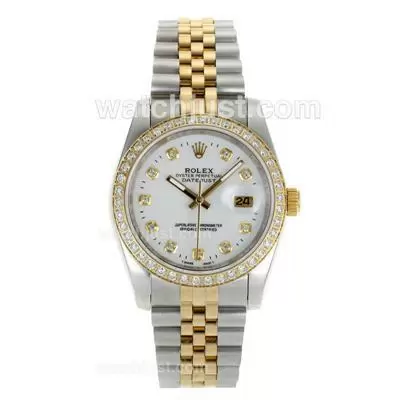 Rolex Datejust Automatic Two Tone Diamond Bezel And Markers With White Dial Sapphire Glass