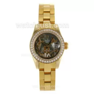 Rolex Datejust Automatic Full Gold Diamond Bezel Roman Markers With Mop Dial Flowers Illustration