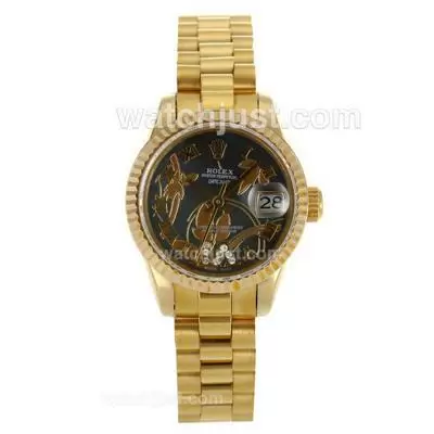 Rolex Datejust Automatic Full Gold Roman Markers With Mop Dial Flowers Illustration