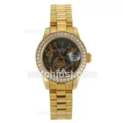 Rolex Datejust Automatic Full Gold Diamond Bezel Roman Markers With Mop Dial Flowers Illustration