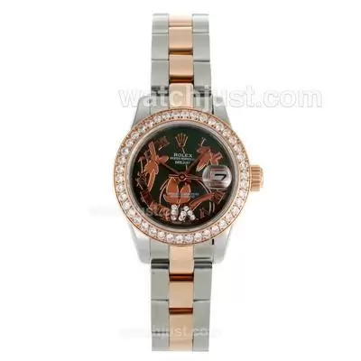 Rolex Datejust Automatic Two Tone Diamond Bezel Roman Markers With Mop Dial Flowers Illustration