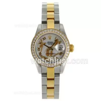 Rolex Datejust Automatic Two Tone Diamond Bezel Roman Markers With Mop Dial Flowers Illustration