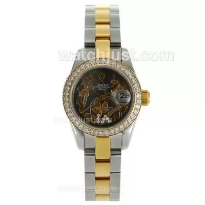 Rolex Datejust Automatic Two Tone Diamond Bezel Roman Markers With Mop Dial Flowers Illustration