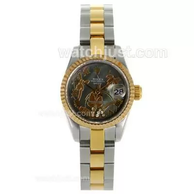 Rolex Datejust Automatic Two Tone Roman Markers With Mop Dial Flowers Illustration