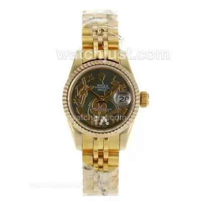 Rolex Datejust Automatic Full Gold Roman Markers With Mop Dial Flowers Illustration