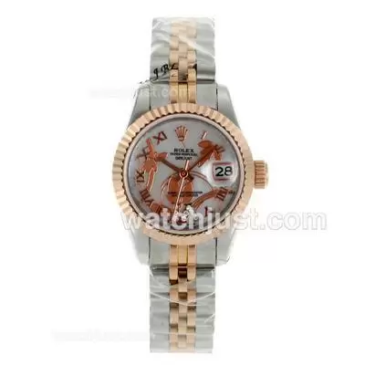 Rolex Datejust Automatic Two Tone Roman Markers With White Dial Flowers Illustration