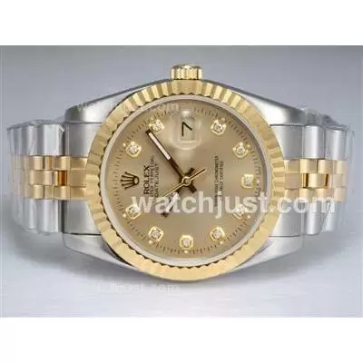 Rolex Datejust Automatic Two Tone Diamond Marking With Golden Dial