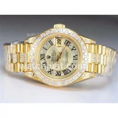 Rolex Datejust Automatic Movement Full Gold With Diamond Bezel And Marking Gold Dial Lady Size