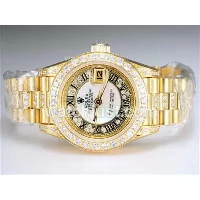 Rolex Datejust Automatic Movement Full Gold With Diamond Bezel And Marking White Dial Lady Size