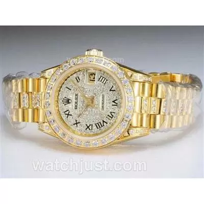 Rolex Datejust Automatic Movement Full Gold With Diamond Bezel And Dial Lady Size