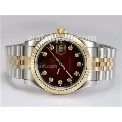 Rolex Datejust Automatic Two Tone With Diamond Marking Red Dial