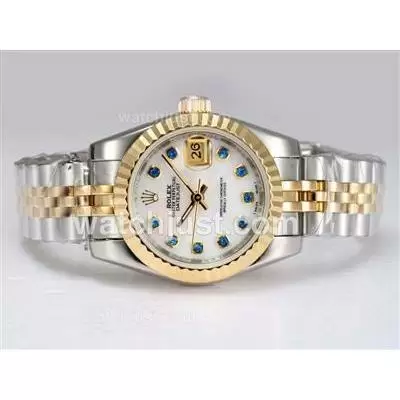 Rolex Datejust Automatic Two Tone With Blue Diamond Marking White Dial