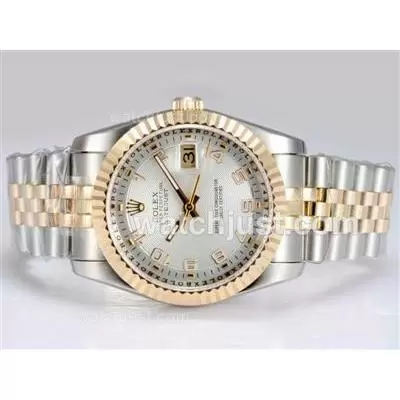 Rolex Datejust Automatic Movement Two Tone 14k Wrapped Gold With White Dial