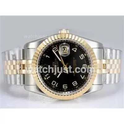 Rolex Datejust Automatic Movement Two Tone 14k Wrapped Gold With Black Dial