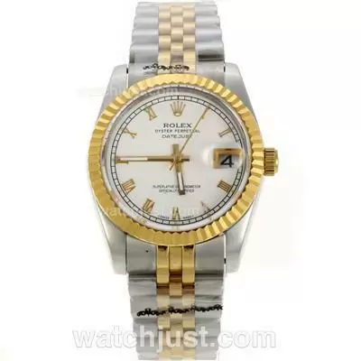 Rolex Datejust Automatic Two Tone Stick Markers With White Dial 18k Plated Gold Movement