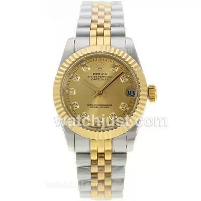 Rolex Datejust Automatic Two Tone Diamond Markers With Golden Dial Sapphire Glass