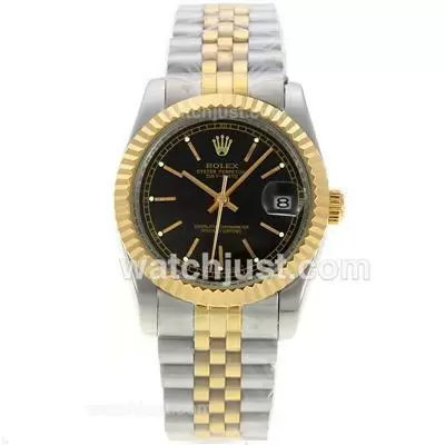 Rolex Datejust Automatic Two Tone Stick Markers With Black Dial Sapphire Glass