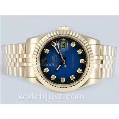 Rolex Datejust Automatic Full Gold Diamond Markings With Blue Dial