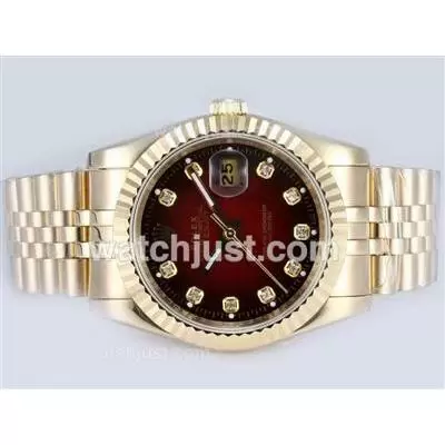 Rolex Datejust Automatic Full Gold Diamond Markings With Red Dial