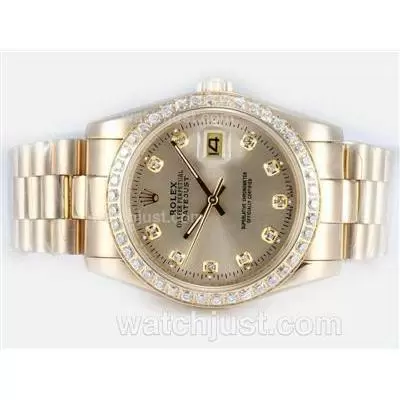 Rolex Datejust Automatic Full Gold With Diamond Bezel And Marking Golden Dial