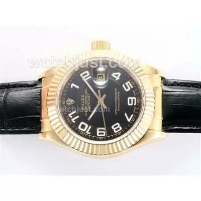 Rolex Datejust Automatic Gold Case With Black Dial New Version Number Marking