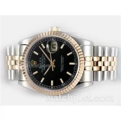 Rolex Datejust Automatic Movement With 14k Wrapped Gold Two Tone With Black Dial