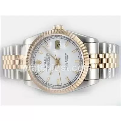 Rolex Datejust Automatic Movement With 14k Wrapped Gold Two Tone With White Dial