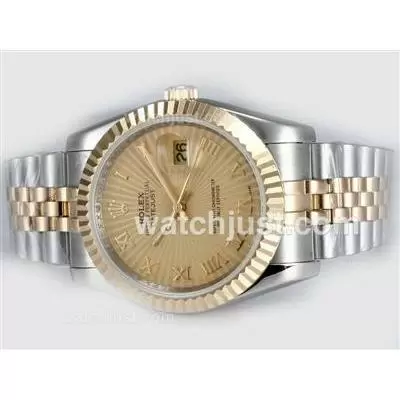 Rolex Datejust Automatic Two Tone With Golden Dial Roman Marking