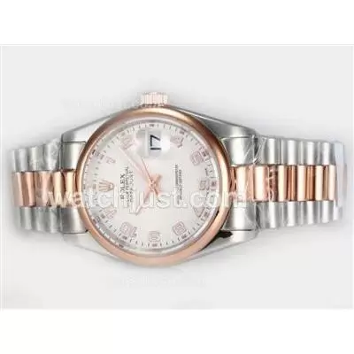 Rolex Datejust Automatic Movement With Two Tone Rose Gold Case White Dial