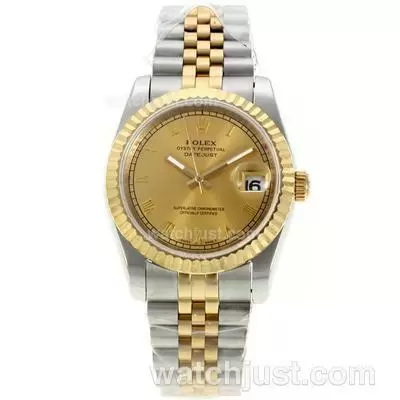 Rolex Datejust Automatic Two Tone Roman Markers With Golden Dial Sapphire Glass