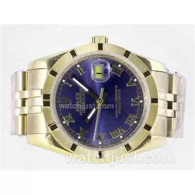 Rolex Datejust Automatic Full Gold With Blue Dial Roman Marking