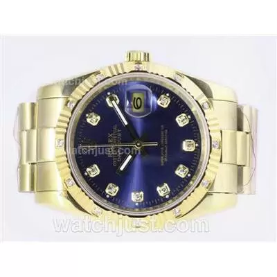 Rolex Datejust Automatic Full Gold Diamond Marking With Blue Dial