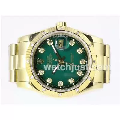 Rolex Datejust Automatic Full Gold Diamond Marking With Green Dial