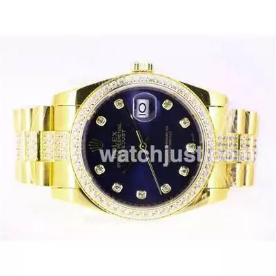 Rolex Datejust Automatic Movement Full Gold Diamond Marking And Bezel With Blue Dial