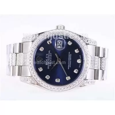 Rolex Datejust Automatic Movement Diamond Marking And Bezel With Blue Dial