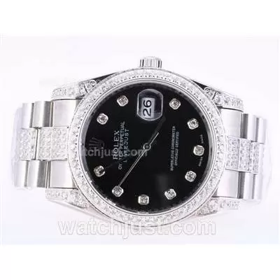 Rolex Datejust Automatic Movement Diamond Marking And Bezel With Black Dial