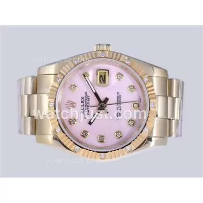 Rolex Datejust Automatic Full Gold Diamond Marking With Pink Dial