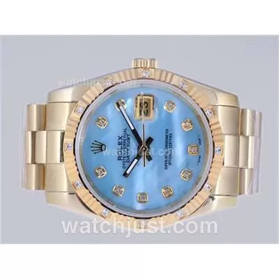 Rolex Datejust Automatic Full Gold Diamond Marking With Blue Dial