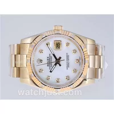 Rolex Datejust Automatic Full Gold Diamond Marking With White Dial